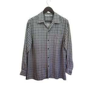 100% Silk Checked Button Down Long Sleeve shirt size M